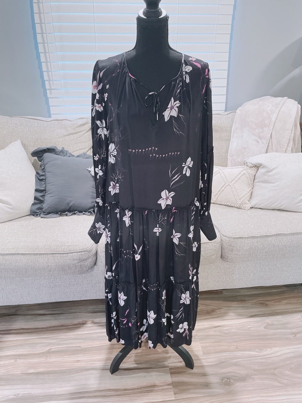 Closed Sheer Black Floral Midi Dress Size XL